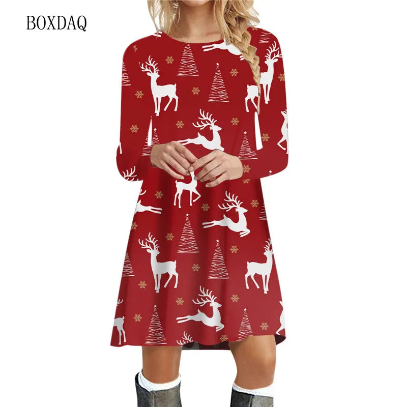 Snowflake Print Long Sleeve Mini Dress