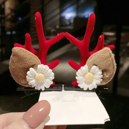 Barrettes à cheveux de Noël en bois de cerf et bois de cerf