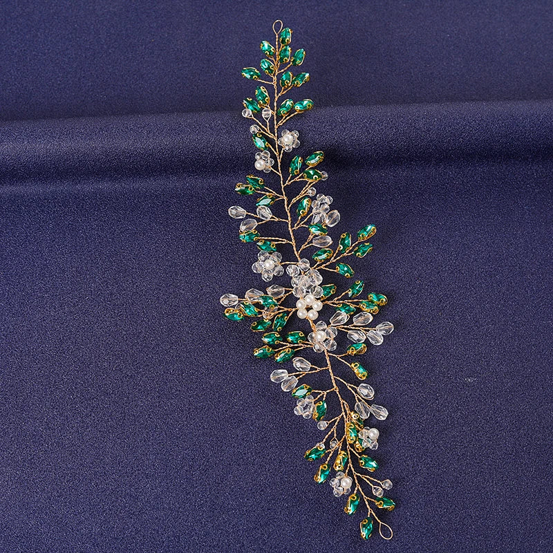 Women's Rhinestone Green Crystal Pearl Hairband