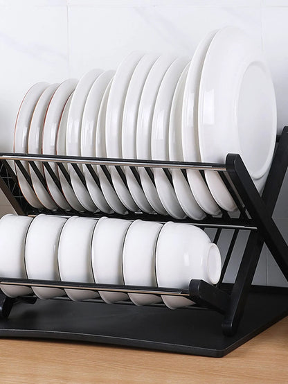 Foldable Black Kitchen Dish Tray Storage Rack