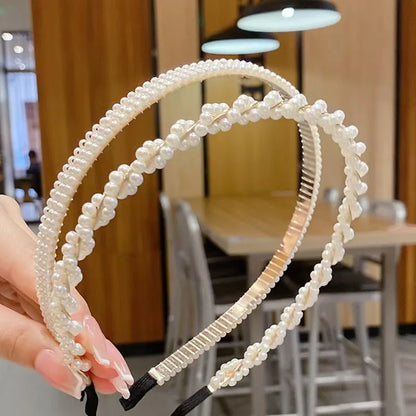 Bandeau à cheveux rond chic fait main pour femme, orné de perles 