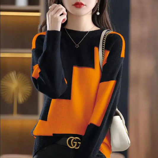 Warm & Loose Color-Blocked Women's Sweater