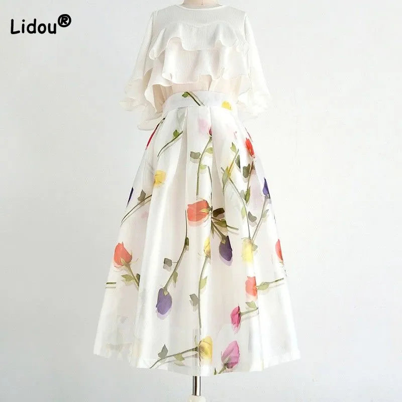 High Waist Floral Print A-Line Skirt