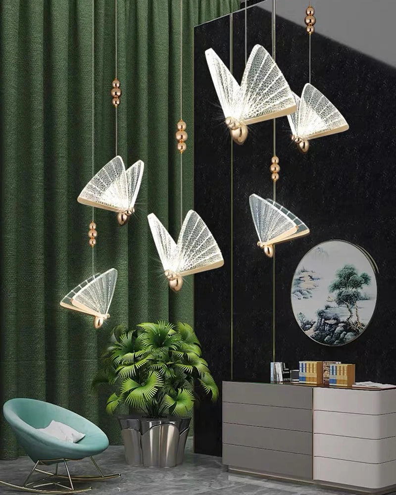 Lustre suspendu à LED papillon nordique