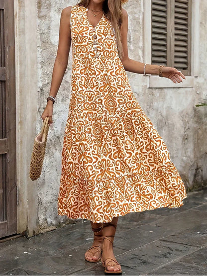 Women's V-Neck Boho Maxi Dress