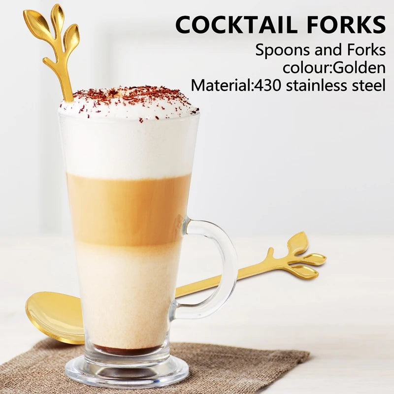 Obstgabel-Set mit Blattmotiv aus Edelstahl