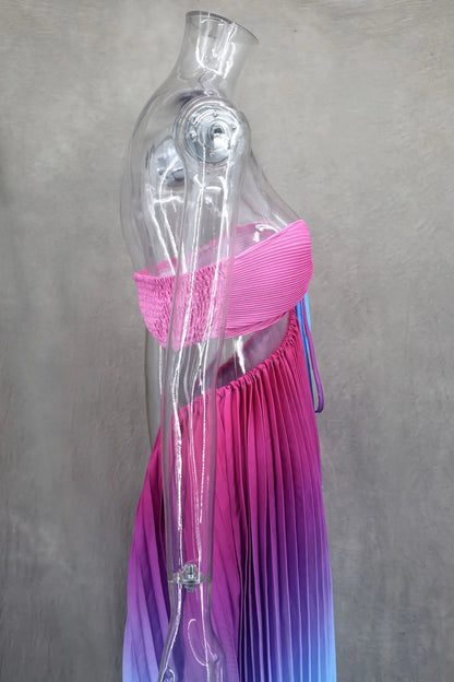 Gradient Pleated French Dress