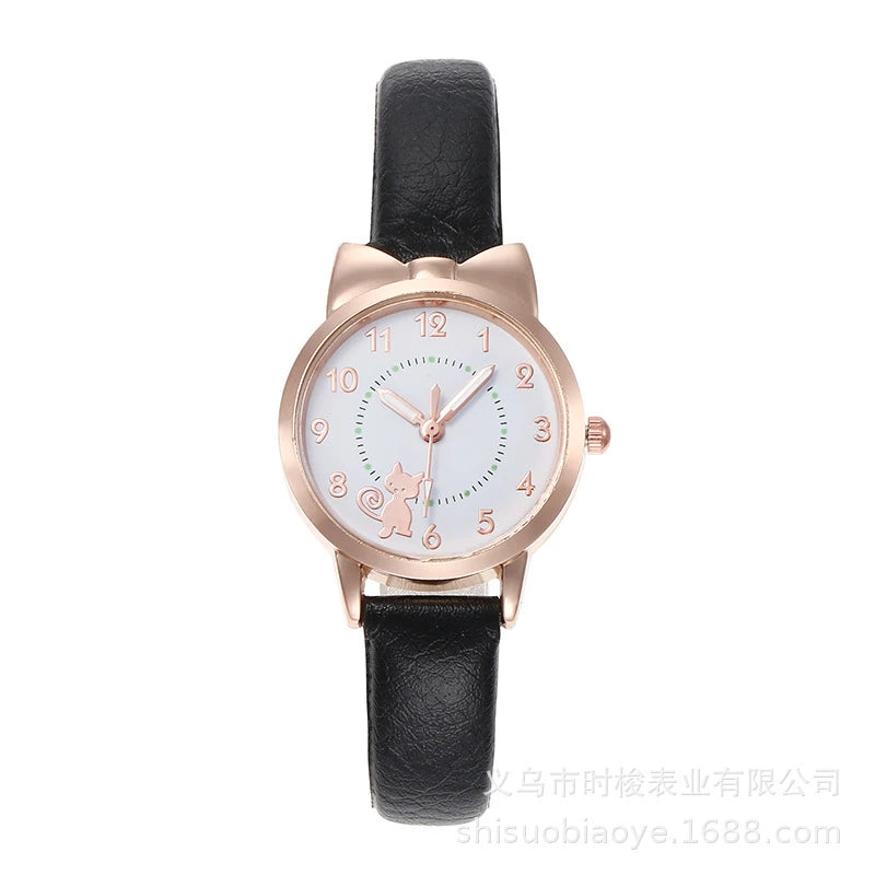 Women's PU Leather Strap Cute Cartoon Quartz Watches Jewlery Set