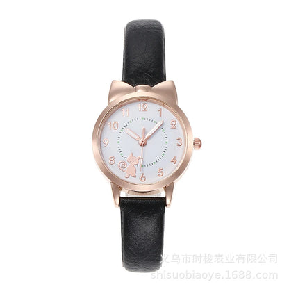 Women's PU Leather Strap Cute Cartoon Quartz Watches Jewlery Set
