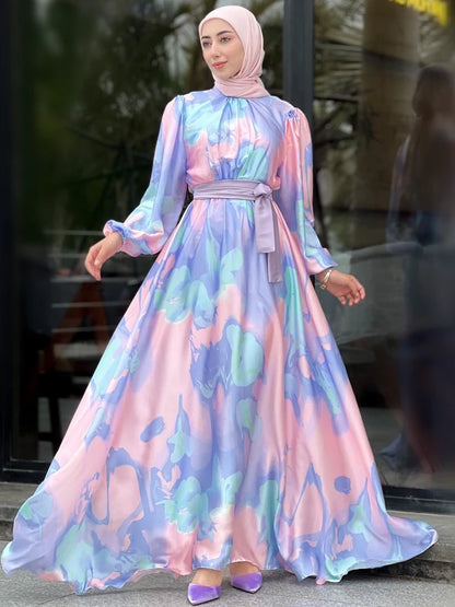 Robe de soirée caftan en satin pour femme