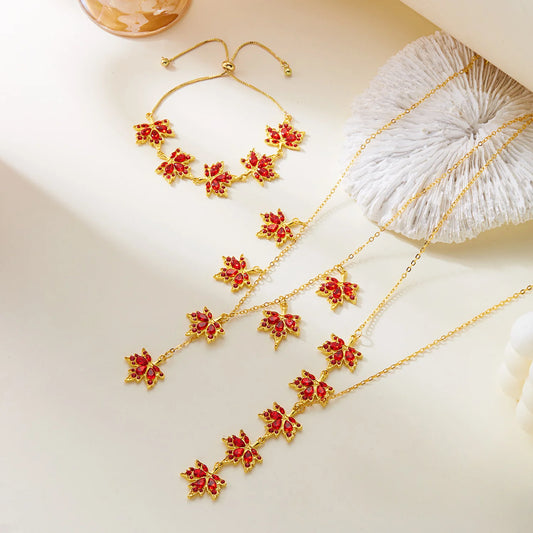 Women's Maple Leaf Clavicle Chain Bracelet Earring Set
