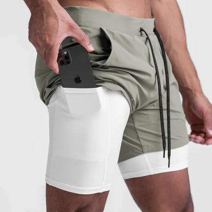 Sommerliche, schnell trocknende doppellagige Gym-Shorts für Herren