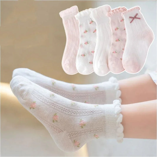 5 paires de chaussettes pour enfants à motif de fleurs