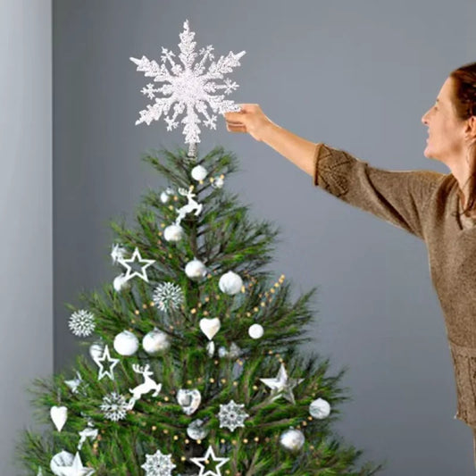 Hollowed-Out Silver Star Snowflake Christmas Tree Topper