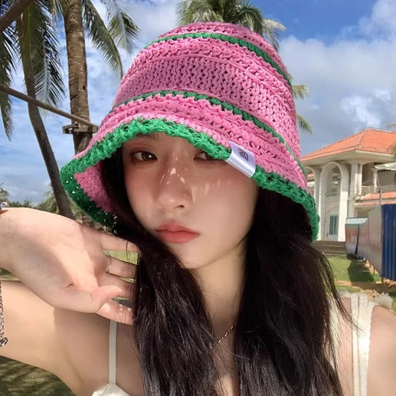 Colorful Woven Hollow Bucket Hats