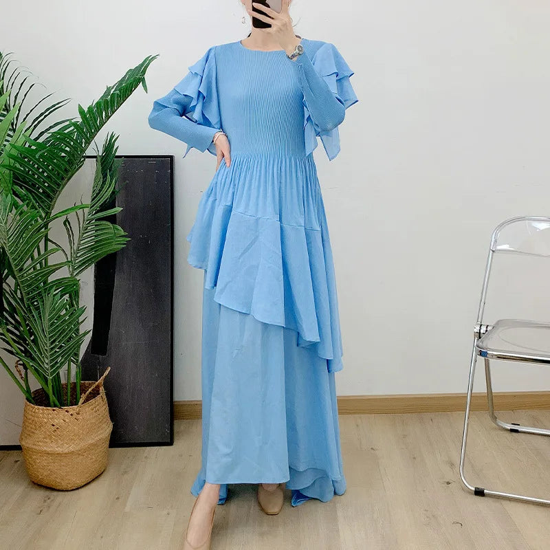 pleated dress with sleeves