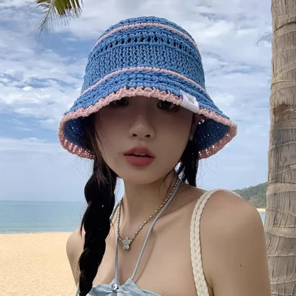Colorful Woven Hollow Bucket Hats