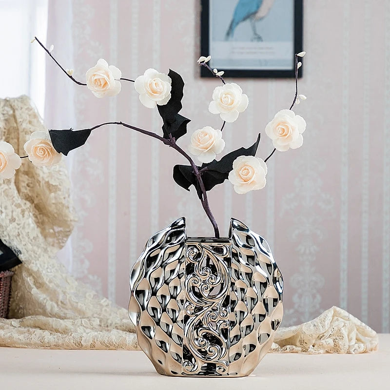 Vases d'art de fleurs d'arrangement blanc/argent-décoration de maison de mariage