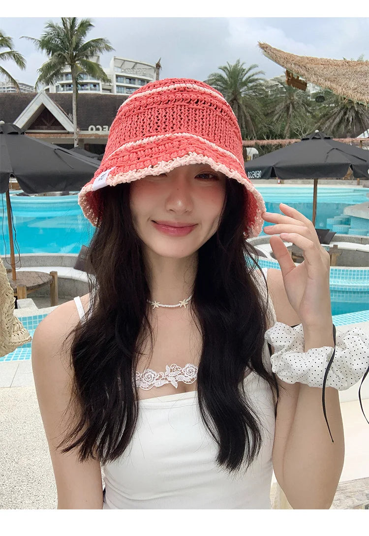 Colorful Woven Hollow Bucket Hats