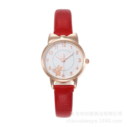 Women's PU Leather Strap Cute Cartoon Quartz Watches Jewlery Set