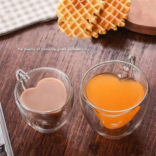 Heart-Shaped Double Wall Glass Coffee Mug