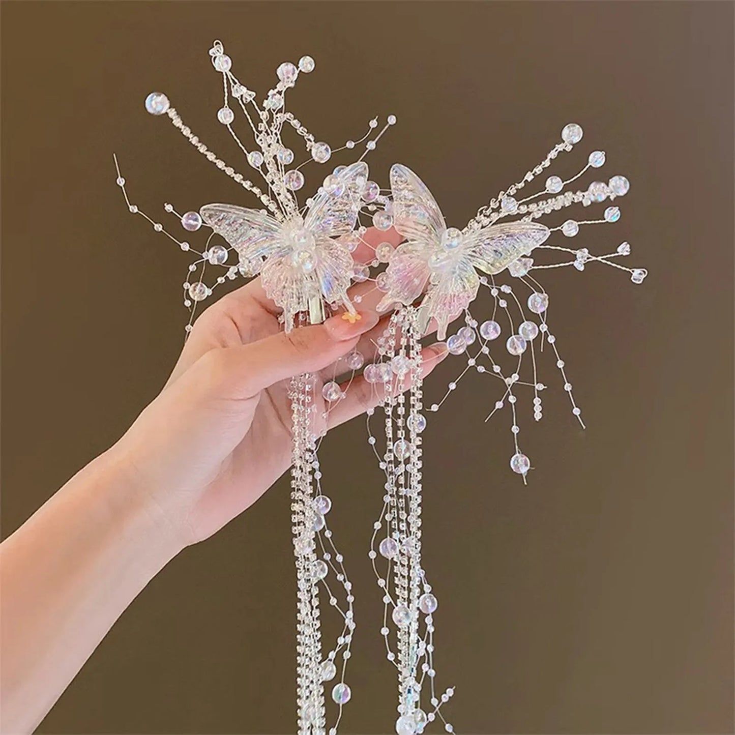 Women's Mermaid Pearl Butterfly Fairy Tassel Hair Clips