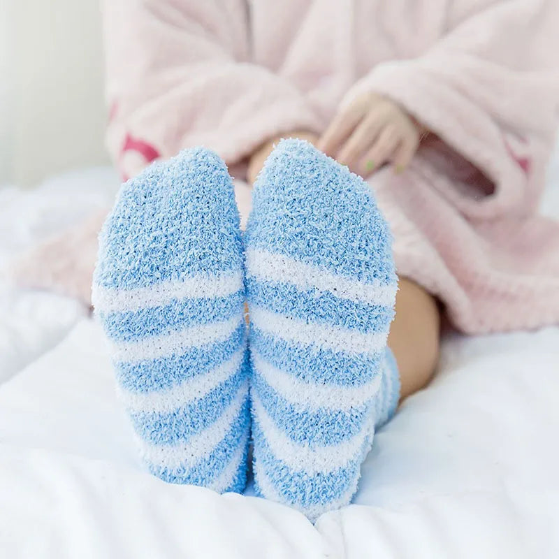 Women's Striped Coral Fleece Sleep Socks