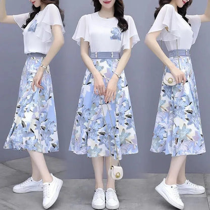 Women's Floral Summer T-shirts & Skirts Set