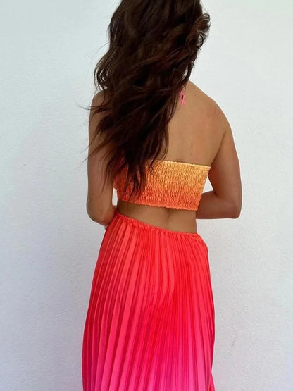 Gradient Pleated French Dress