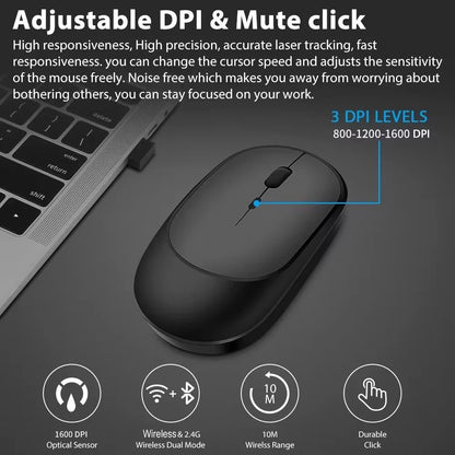 Wireless Mouse Bluetooth-compatible 2.4G Silent Mice - USB Rechargeable Gaming Office Mouse