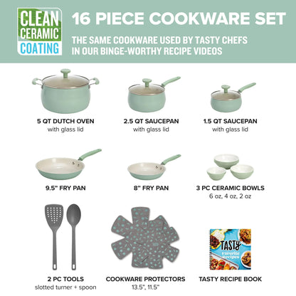 Batterie de cuisine en céramique antiadhésive en aluminium de 16 pièces