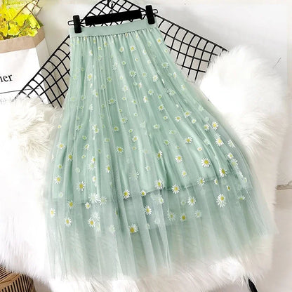 Korean Style Printed Mesh Skirt