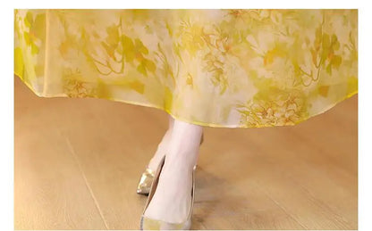 Women's Floral Silk Long Sleeve Bodycon Maxi Prom Dress