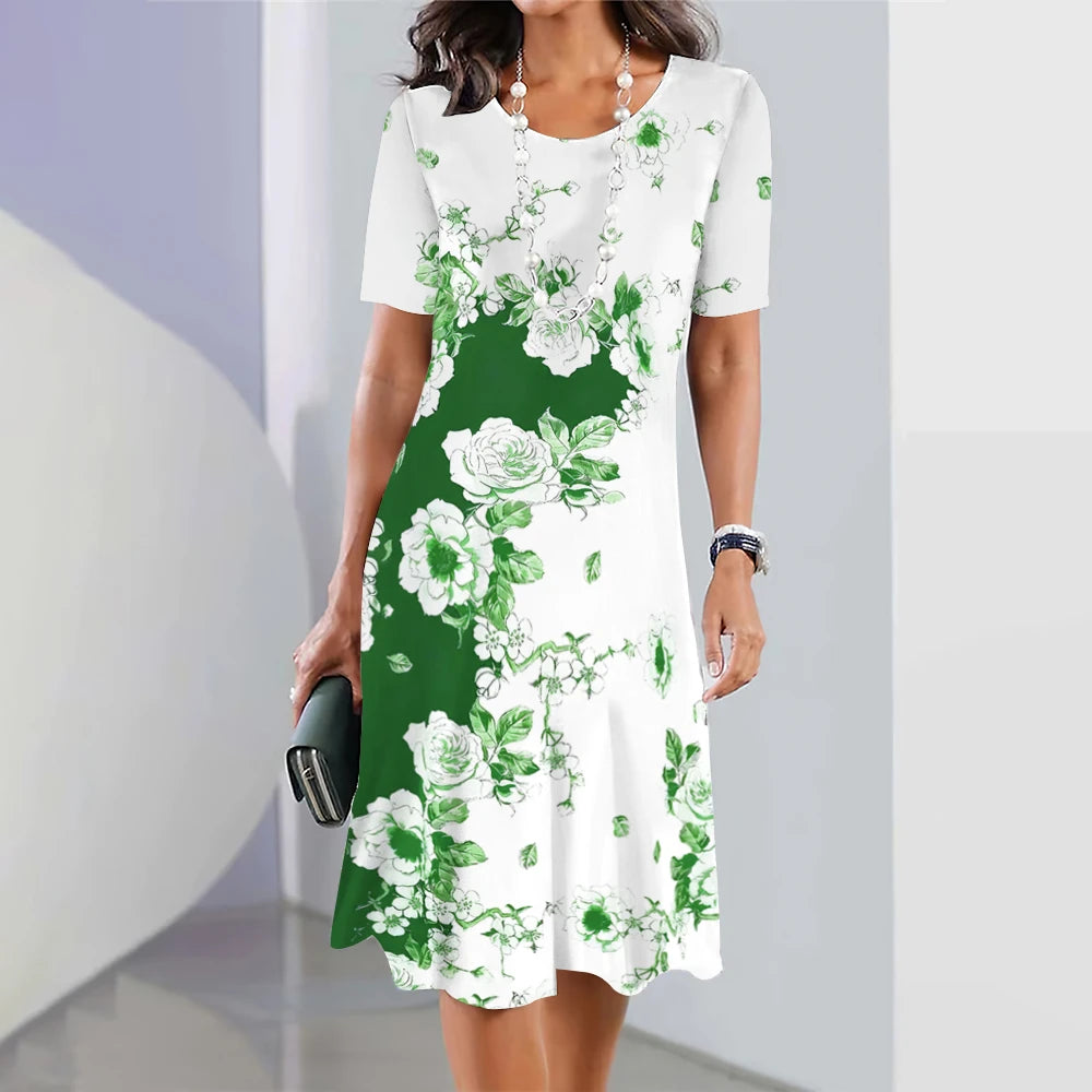 Women's Floral Print Patchwork Midi Dresses