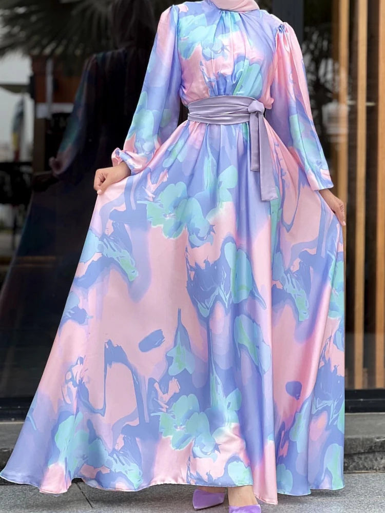 Robe de soirée caftan en satin pour femme