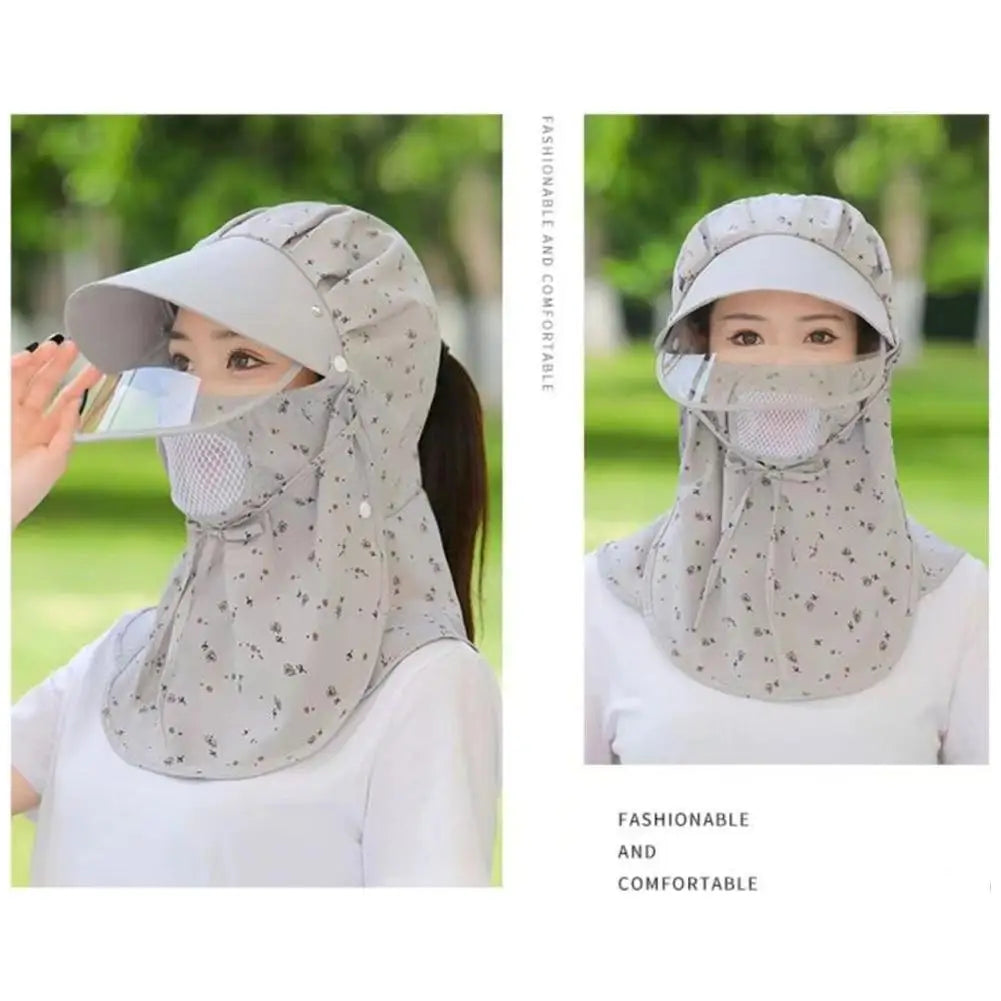 Women Flower Printed UV Protect Face Neck Cover Sun Hat