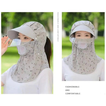 Women Flower Printed UV Protect Face Neck Cover Sun Hat