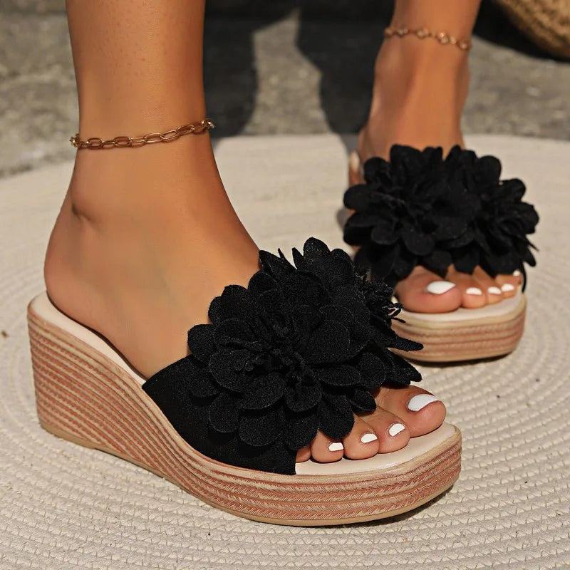 Summer High Heel Flower Slippers