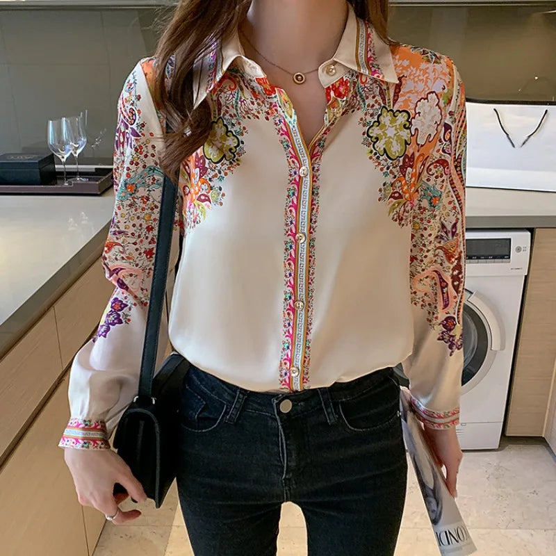 Long Sleeve Floral Print Casual Tops