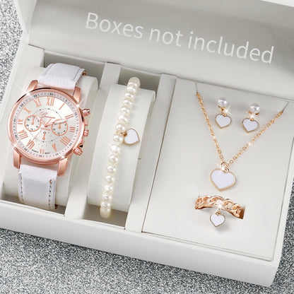 Montre-bracelet en strass avec bague, collier et boucles d'oreilles assorties pour femme 