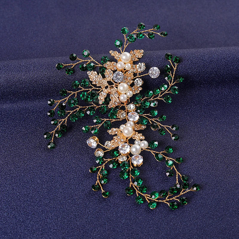Women's Rhinestone Green Crystal Pearl Hairband