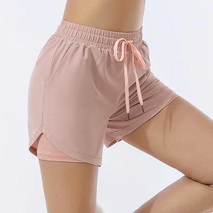 High-Waisted Double-Layer Sports Shorts