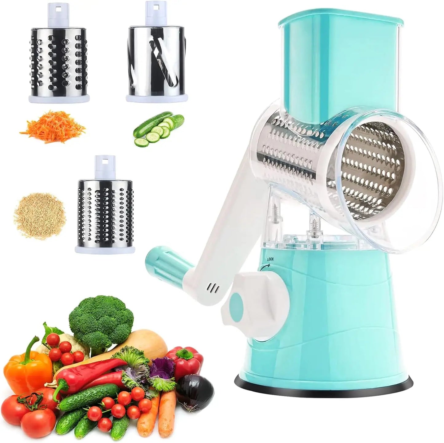 Multifunctional Hand Crank Drum Vegetable Slicer with Interchangeable Blades