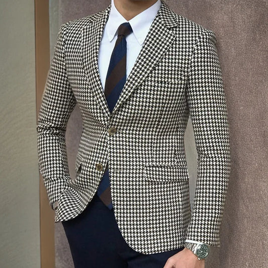 Men's Houndstooth Plaid One Piece Suit Jacket