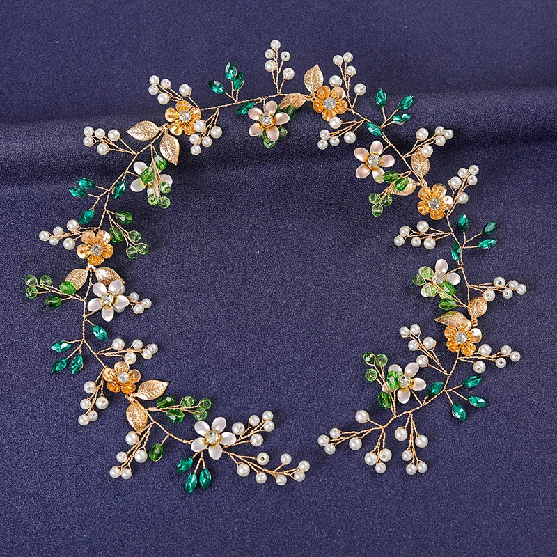 Women's Rhinestone Green Crystal Pearl Hairband