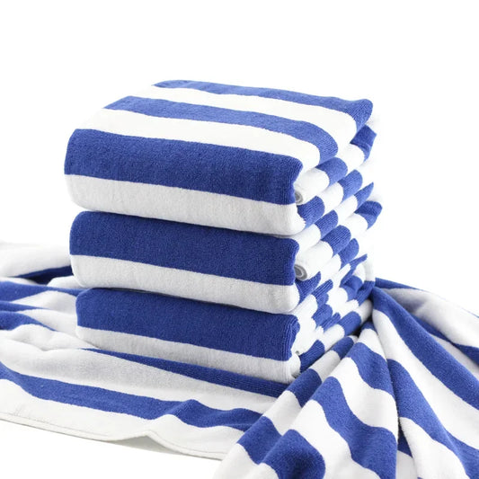 Ensemble de serviettes à rayures bleues et blanches 100 % coton