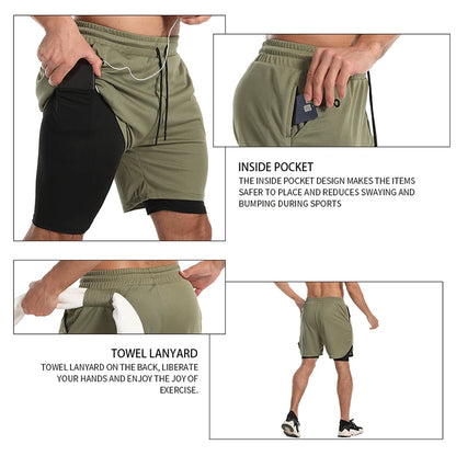 Men's 2-in-1 Quick Dry Running Gym Shorts