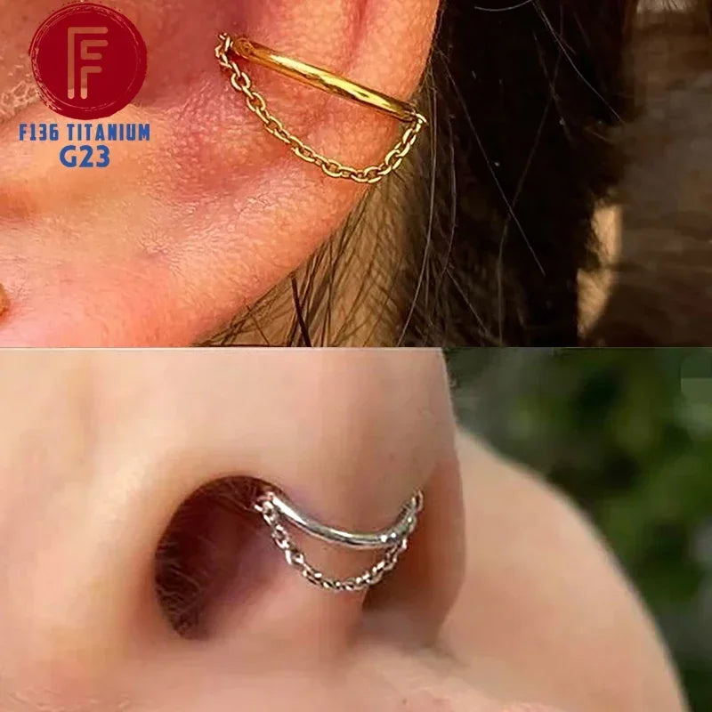 Anneaux de nez à chaîne segmentée - Boucles d'oreilles cartilage pour femmes 