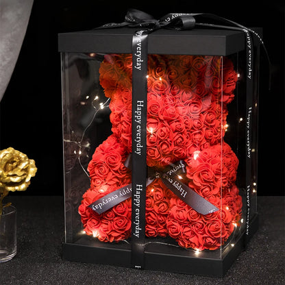 Boîte et lumière fleur artificielle ours en peluche cadeaux de Saint-Valentin