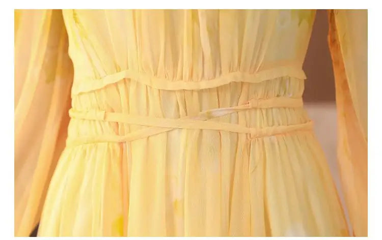 Women's Floral Silk Long Sleeve Bodycon Maxi Prom Dress